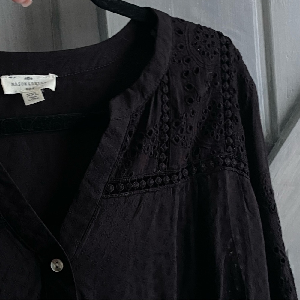 Mason and Belle Black Swiss Dot Lace Scalloped Sleeve Blouse‎ Size XXL oversized - Picture 10 of 11